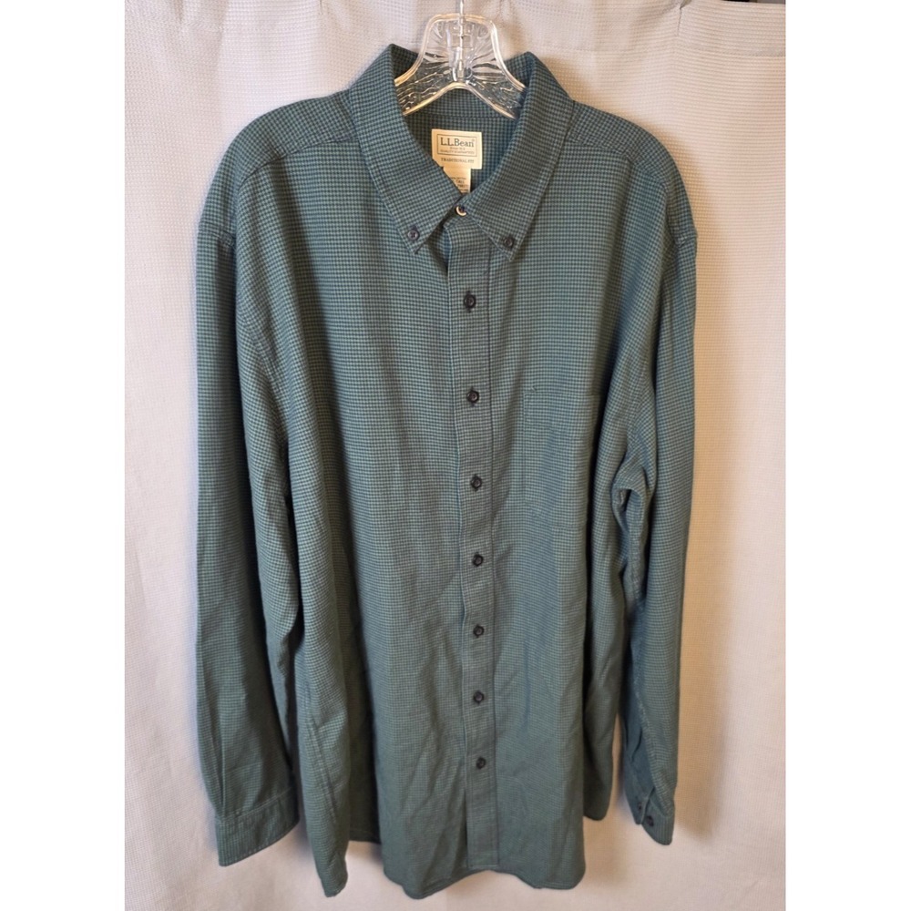 L.L Bean Shirt Mens XL-TALL XLT Deep Green Flannel Houndstooth‎ Traditional Fit